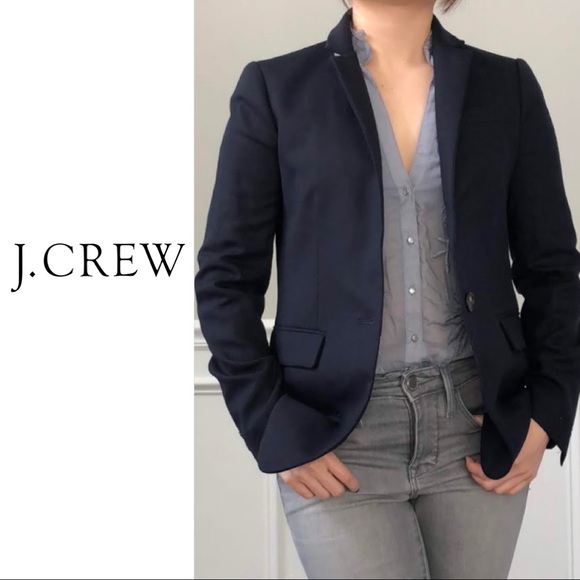 J. Crew Jackets & Blazers - J. Crew Silk & Cotton Navy One Button Blazer